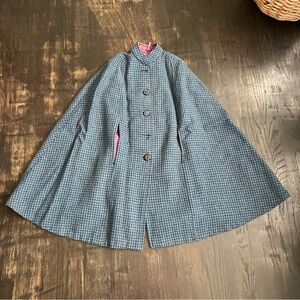 SOLD: Vintage 60’s HARRIS TWEED Scotland Wool Cape Jacket Mod Plaid Tartan Blue